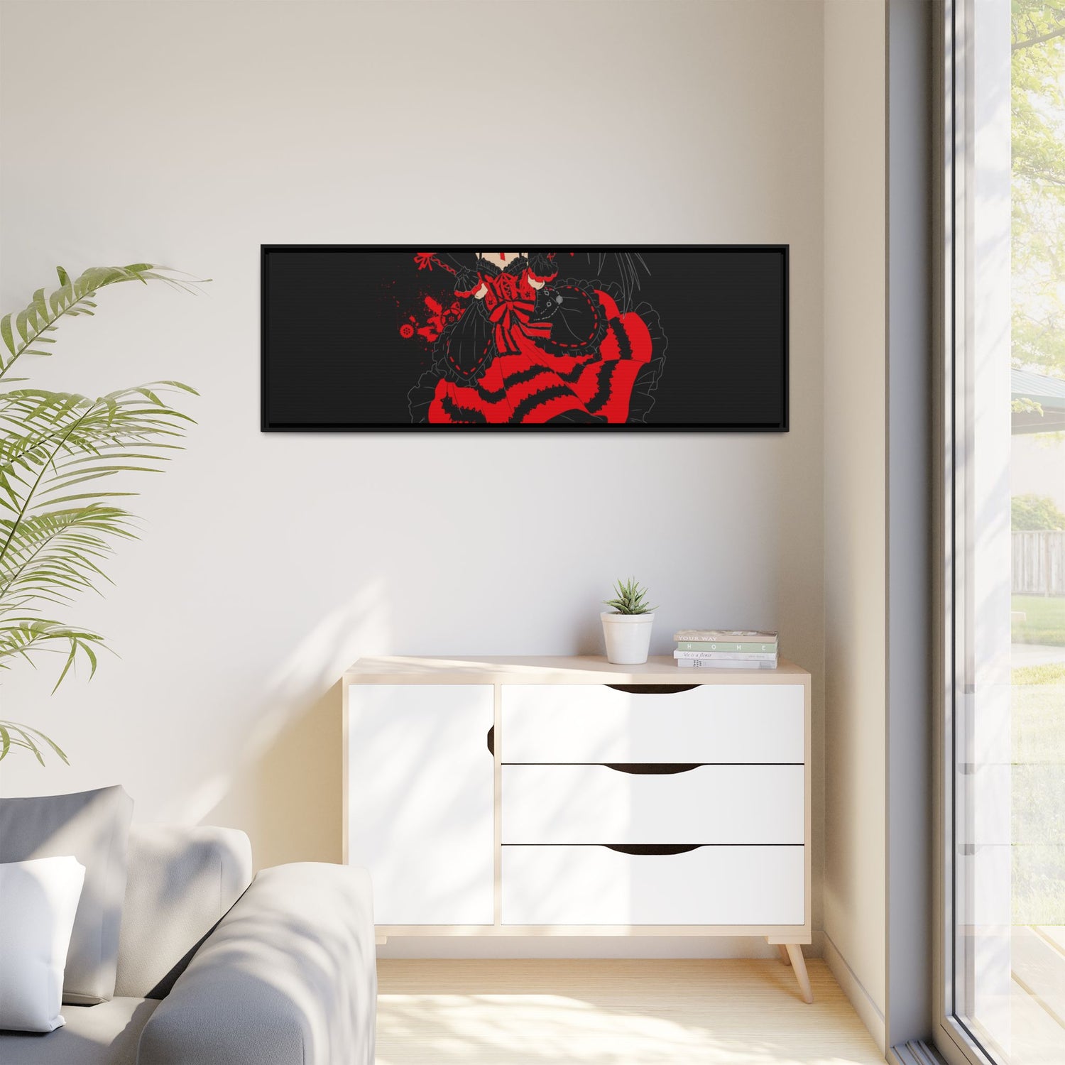Anime Warrior Red Black Matte Canvas Print — Framed Wall Art