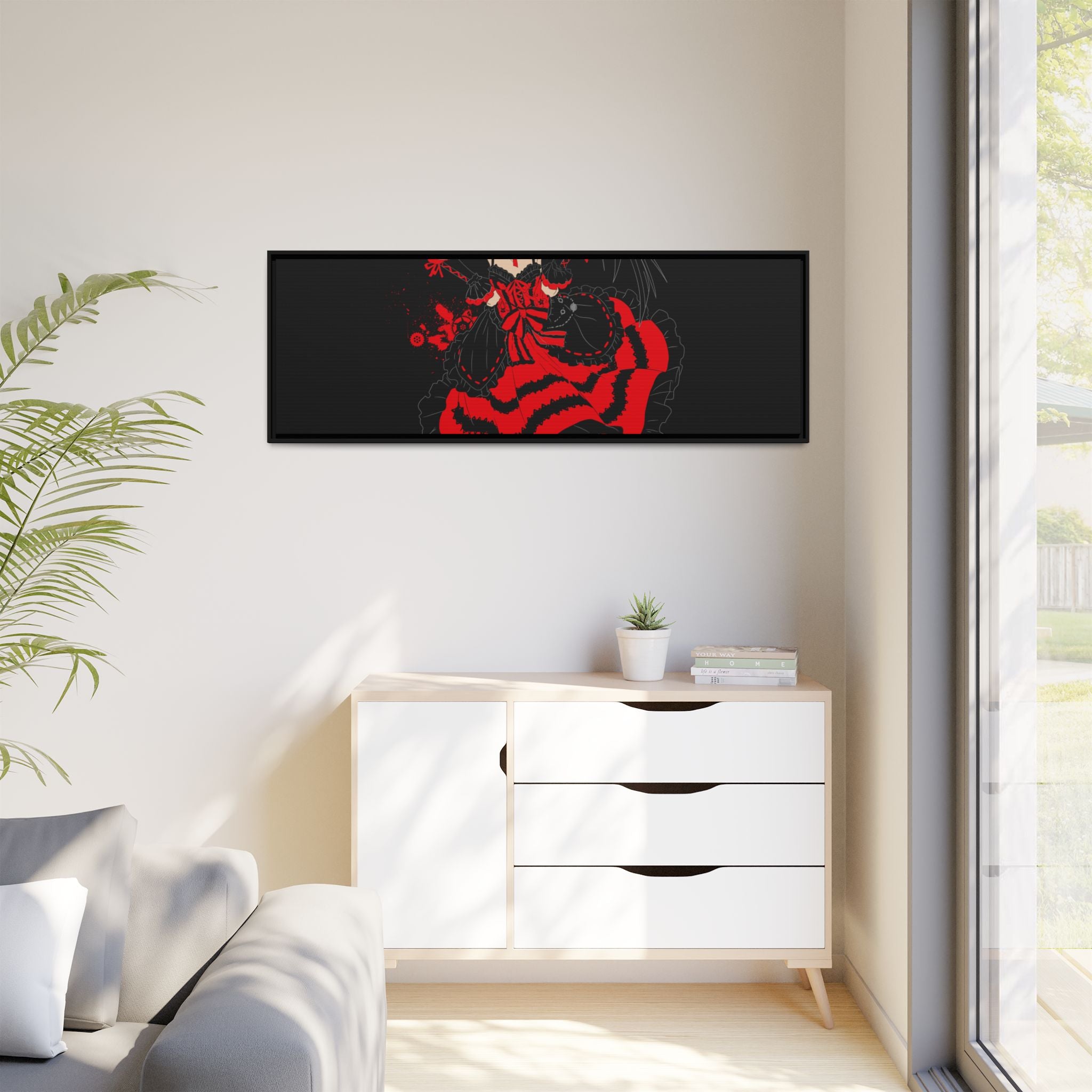 Anime Warrior Red Black Matte Canvas Print — Framed Wall Art