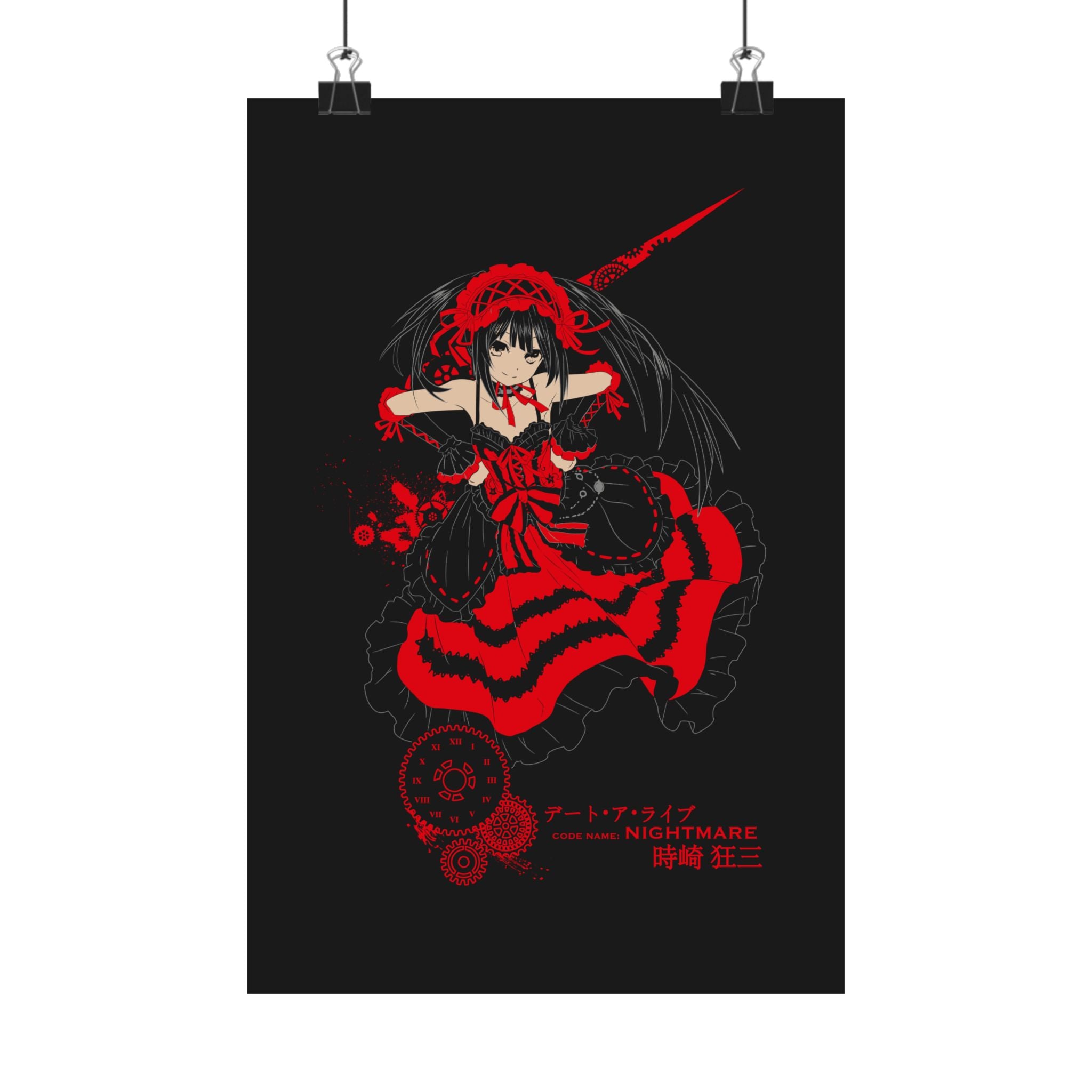 Anime Gothic Poster — Red &amp; Black Kurumi Nightcore Matte Vertical Print