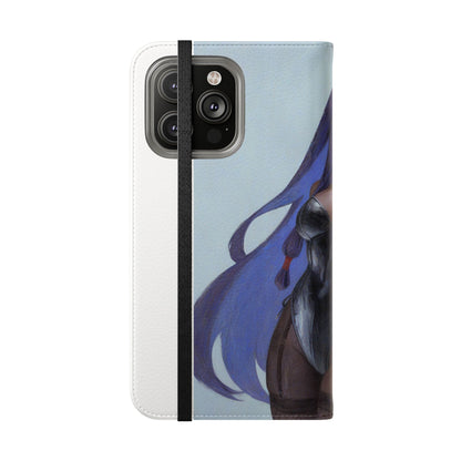 Anime Bunny Girl Flip Case - Purple Long-Haired Character Phone Wallet