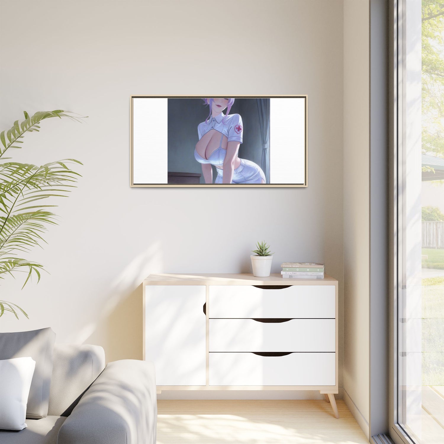 Sexy Anime Nurse Matte Canvas Print (Framed)