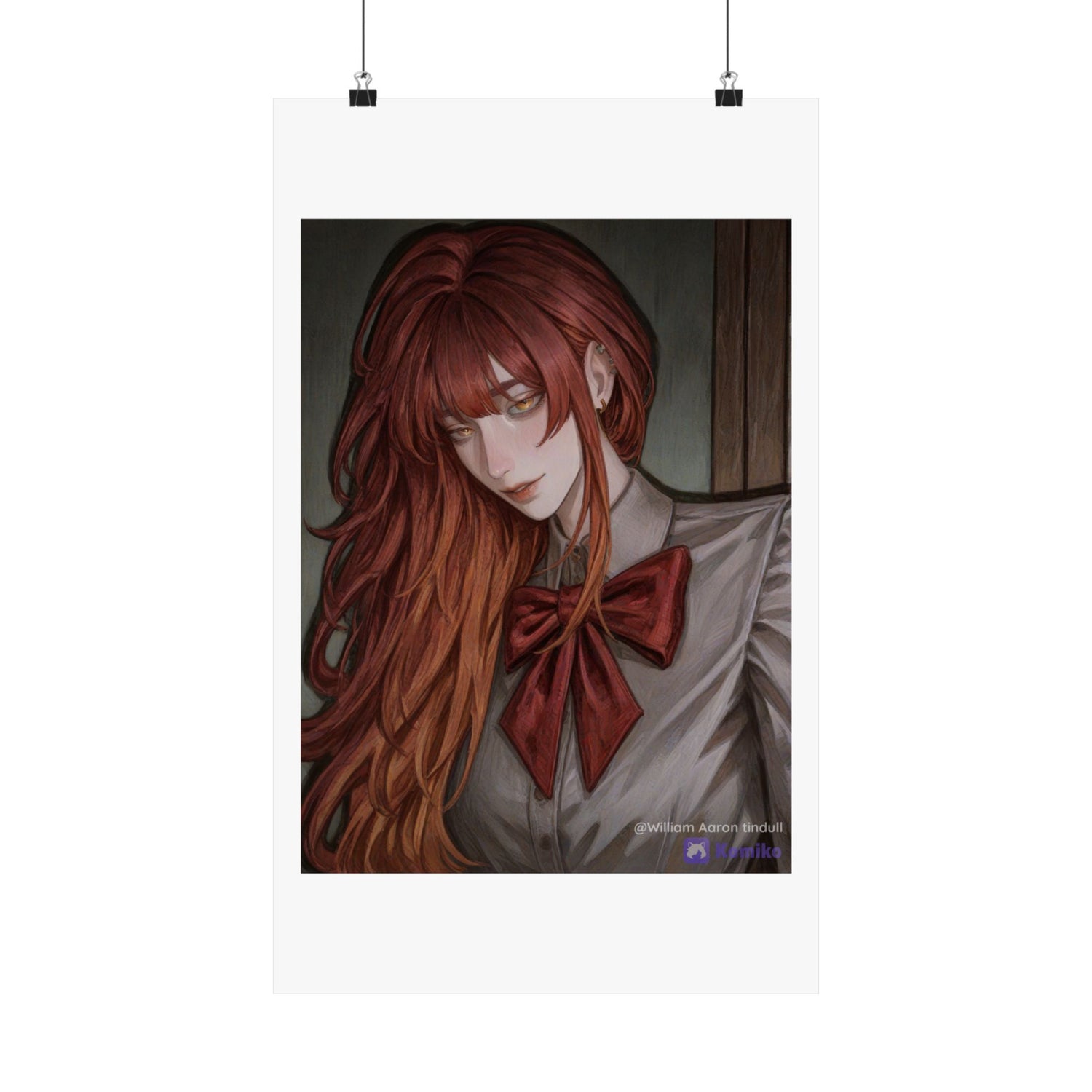 Matte Vertical Poster — Red‑Haired Anime Girl Portrait