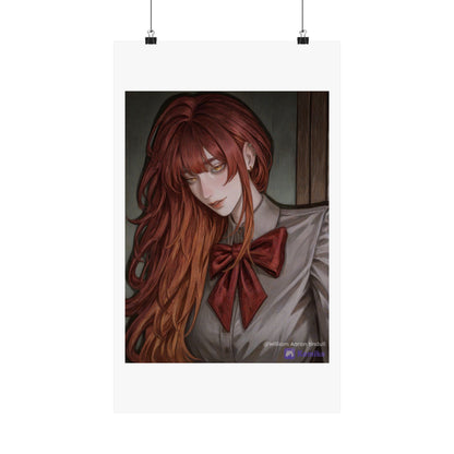 Matte Vertical Poster — Red‑Haired Anime Girl Portrait