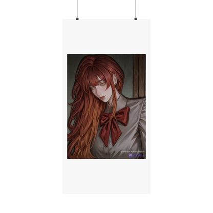 Matte Vertical Poster — Red‑Haired Anime Girl Portrait