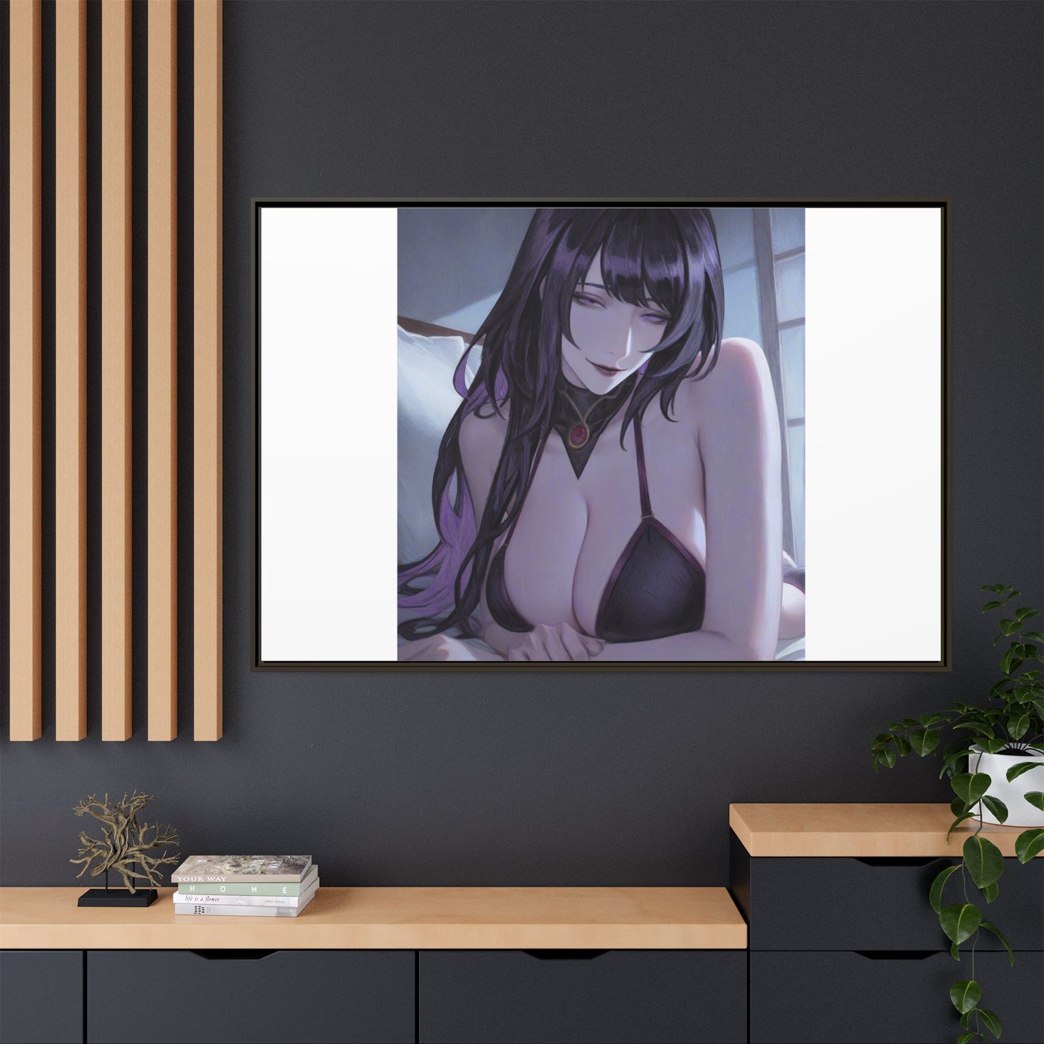 Framed Matte Canvas Print — Moody Anime Woman Portrait