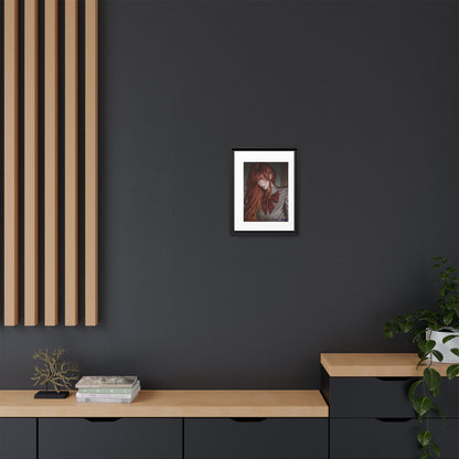 Framed Matte Canvas Print — Moody Red-Headed Anime Girl Art
