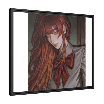 Framed Matte Canvas Print — Moody Red-Headed Anime Girl Art