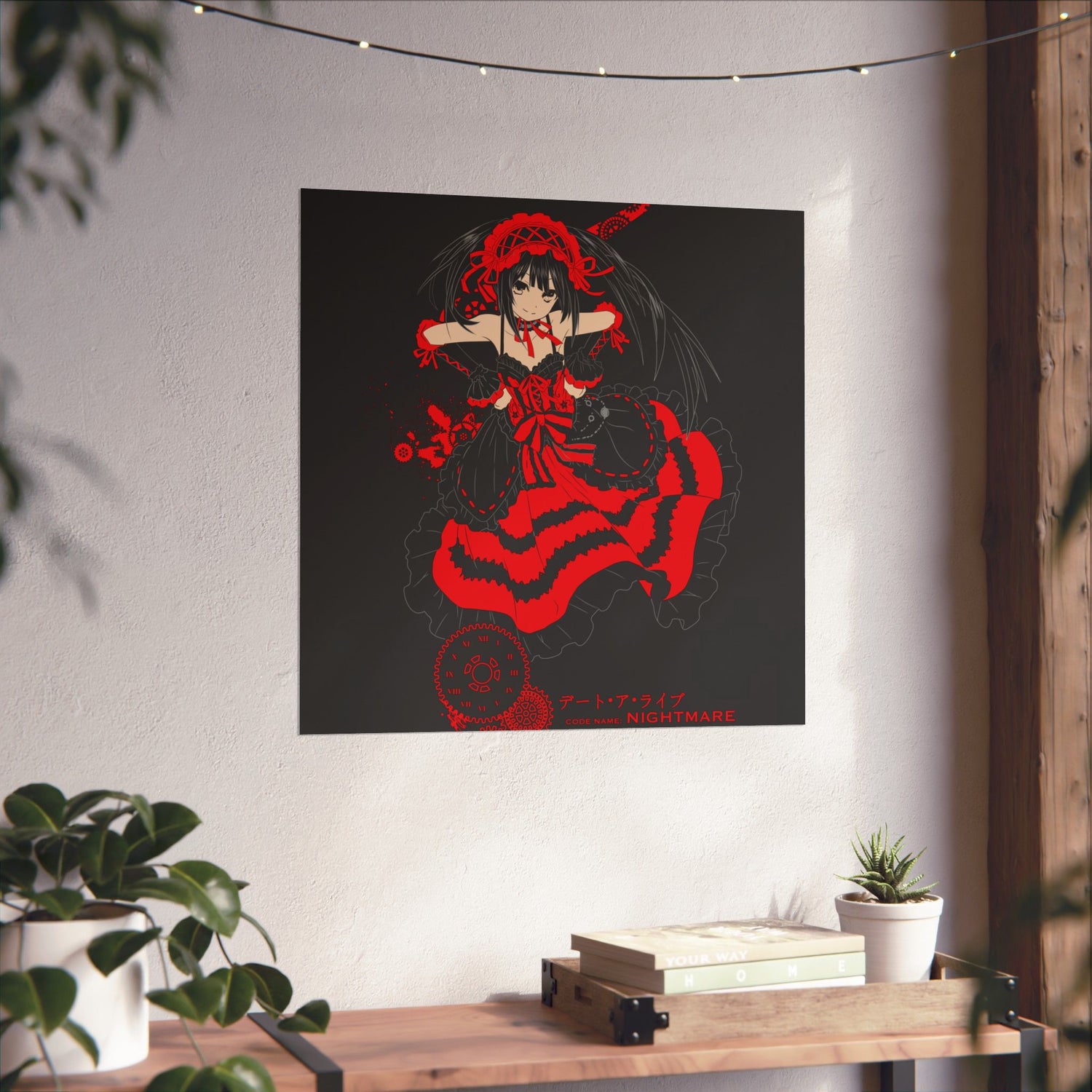 Anime Gothic Poster — Red &amp; Black Kurumi Nightcore Matte Vertical Print