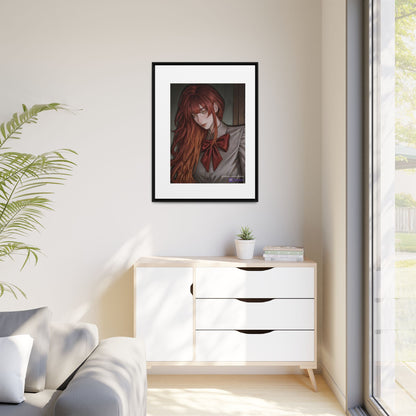 Framed Matte Canvas Print — Moody Red-Headed Anime Girl Art