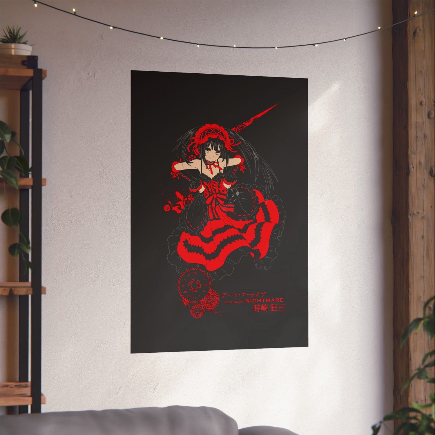 Anime Gothic Poster — Red &amp; Black Kurumi Nightcore Matte Vertical Print