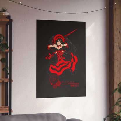 Anime Gothic Poster — Red &amp; Black Kurumi Nightcore Matte Vertical Print