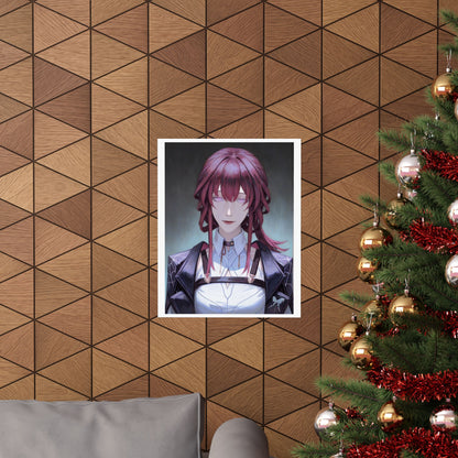 Anime Portrait Poster — Moody Red‑Haired Character Matte Vertical Art Print