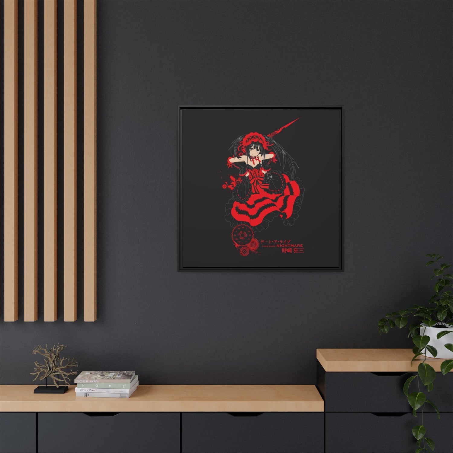 Anime Warrior Red Black Matte Canvas Print — Framed Wall Art