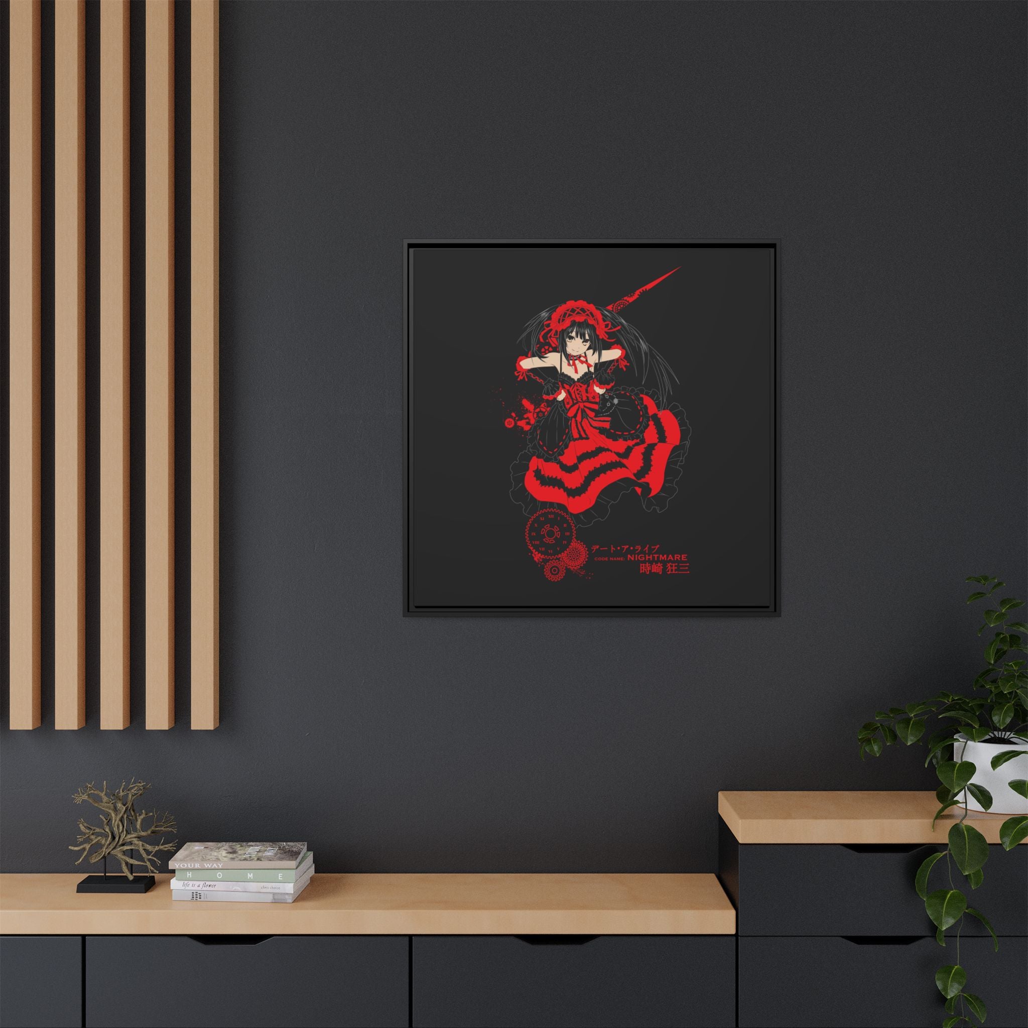 Anime Warrior Red Black Matte Canvas Print — Framed Wall Art