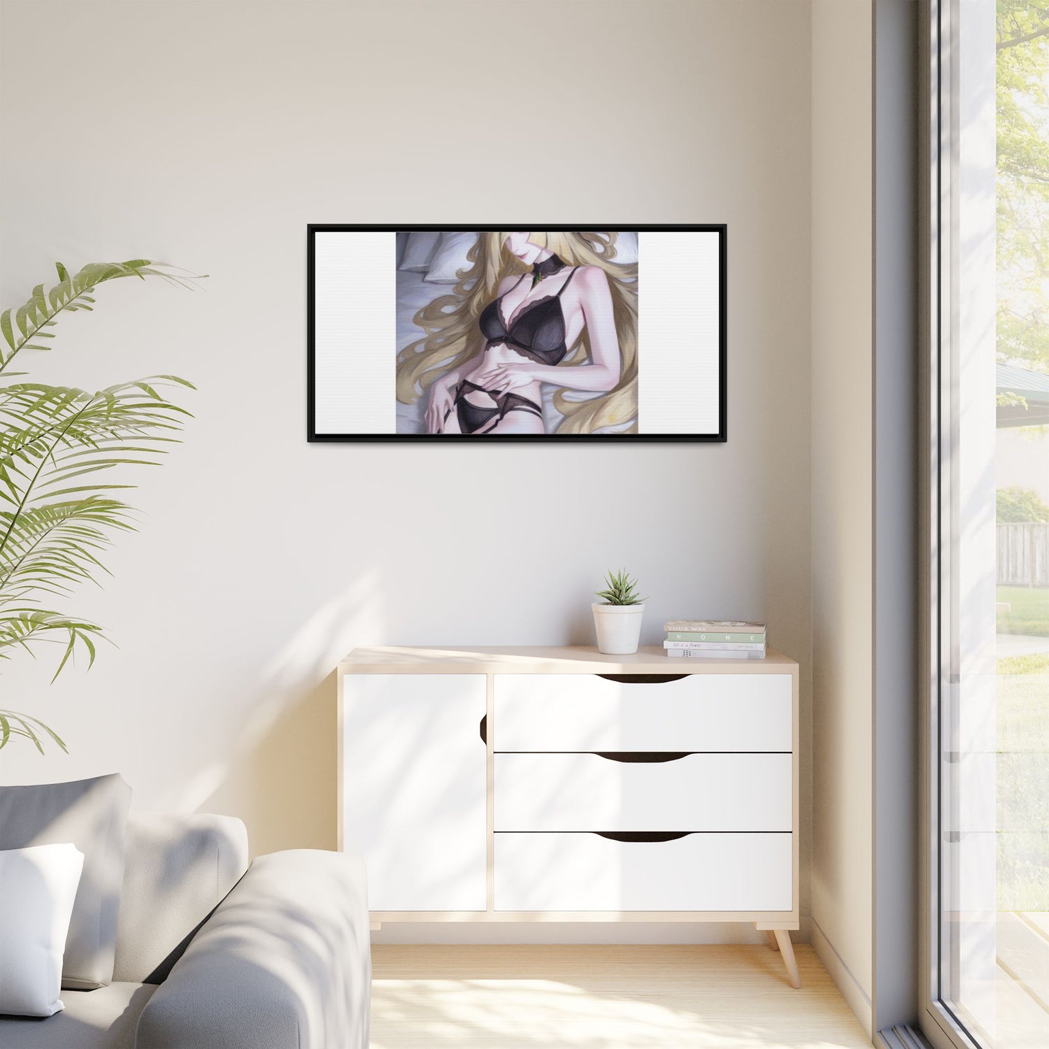 Framed Matte Canvas Print — Sleepy Blonde Anime Pinup