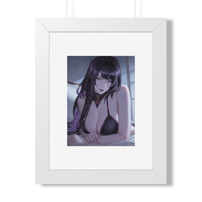 Anime Art Poster — Sultry Dark-Haired Girl Framed Vertical Print