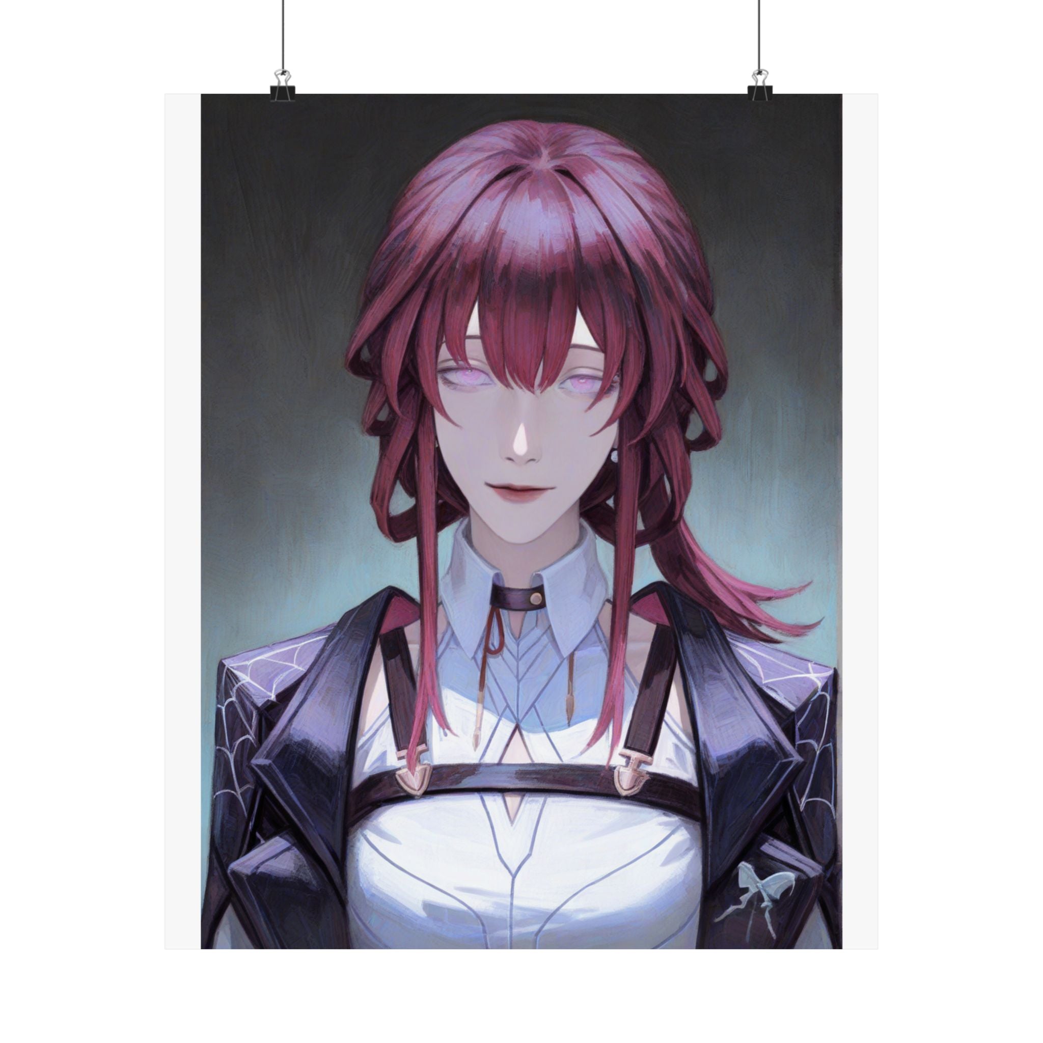 Anime Portrait Poster — Moody Red‑Haired Character Matte Vertical Art Print