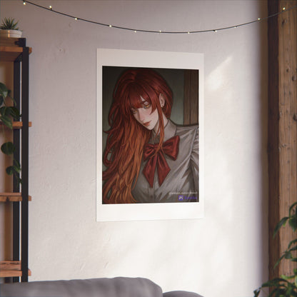 Matte Vertical Poster — Red‑Haired Anime Girl Portrait