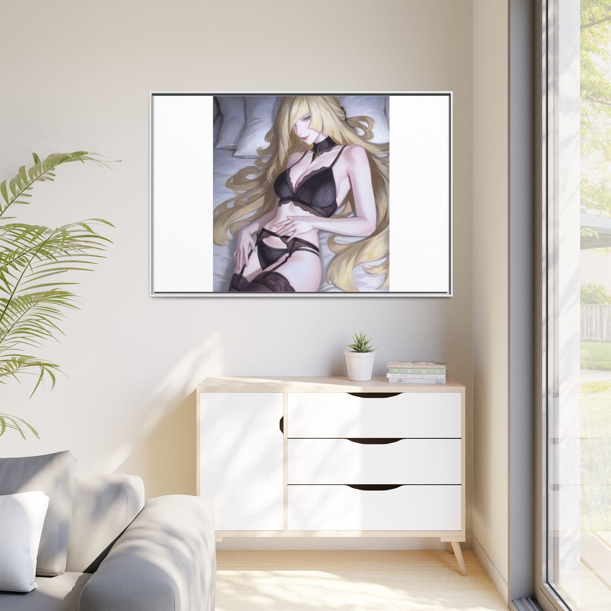 Framed Matte Canvas Print — Sleepy Blonde Anime Pinup