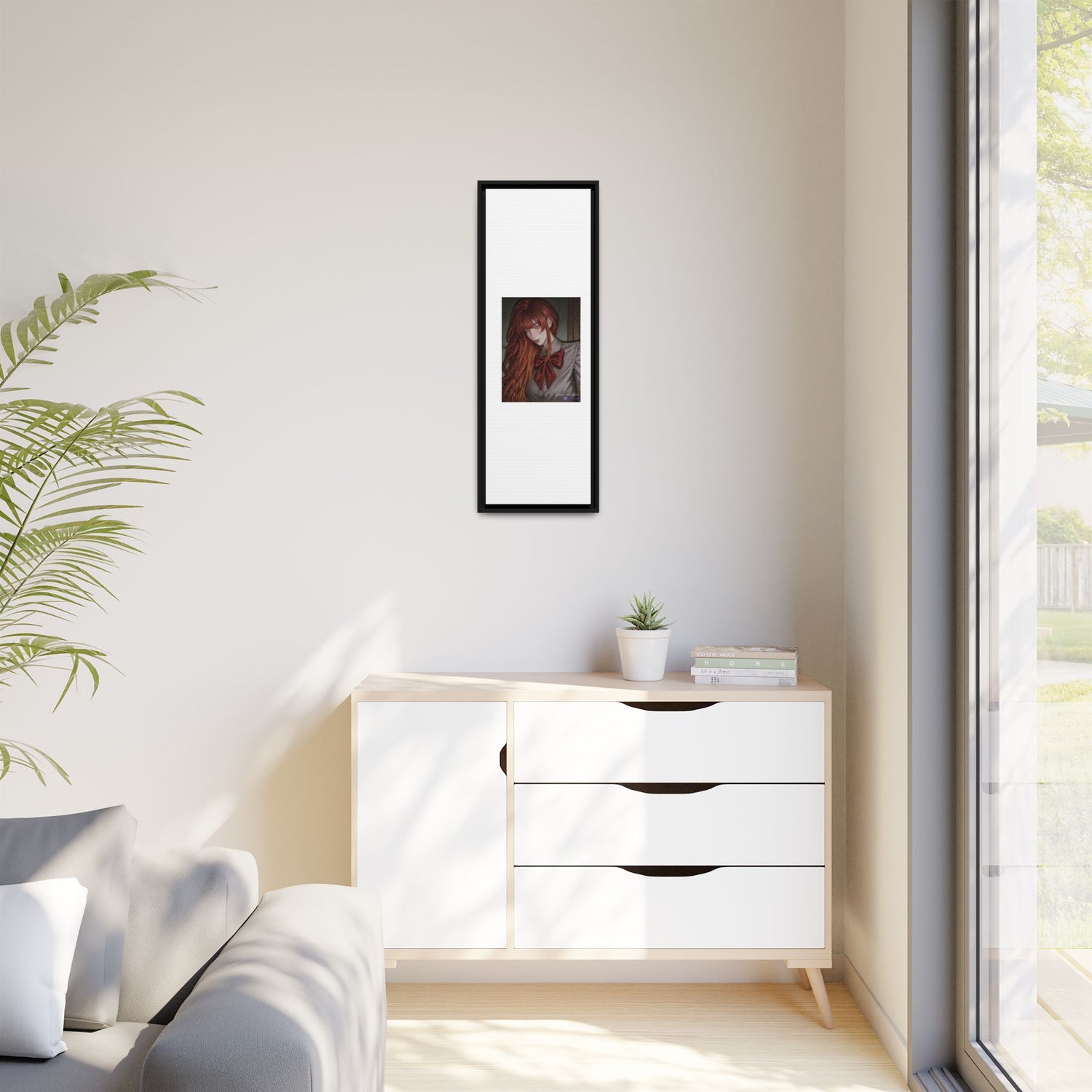 Framed Matte Canvas Print — Moody Red-Headed Anime Girl Art