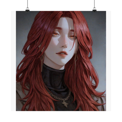 Red-Haired Muse Matte Vertical Poster — Moody Portrait Art Print