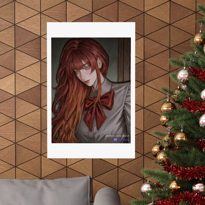 Matte Vertical Poster — Red‑Haired Anime Girl Portrait