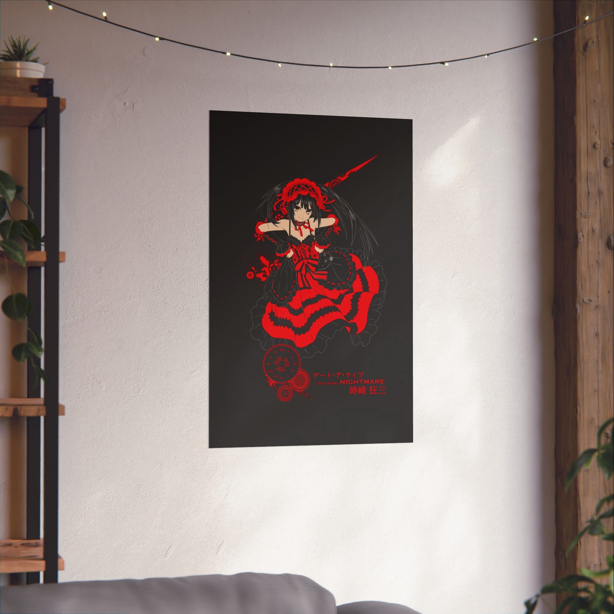 Anime Gothic Poster — Red &amp; Black Kurumi Nightcore Matte Vertical Print