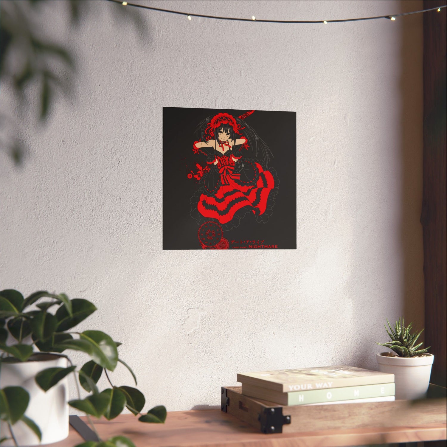 Anime Gothic Poster — Red &amp; Black Kurumi Nightcore Matte Vertical Print