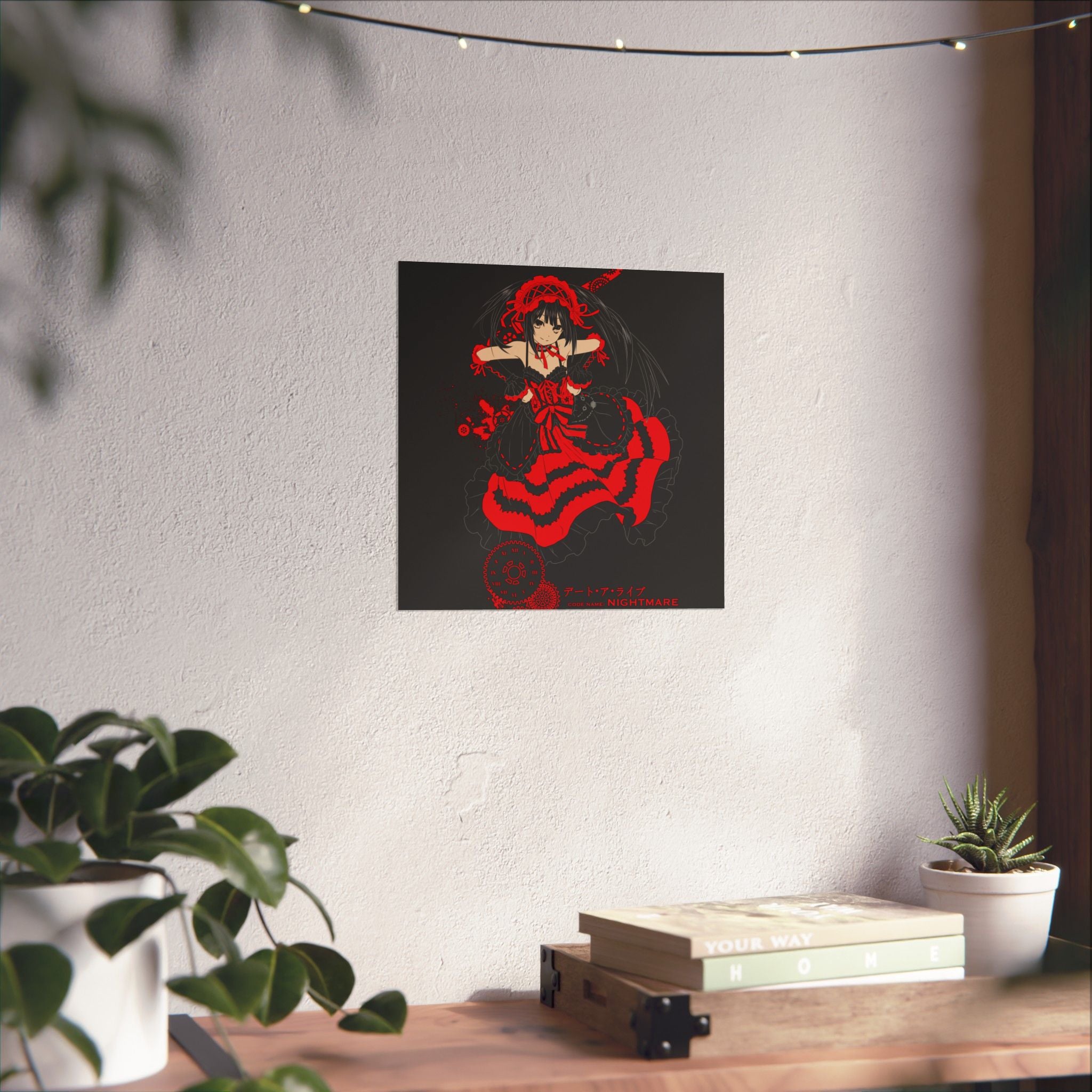 Anime Gothic Poster — Red &amp; Black Kurumi Nightcore Matte Vertical Print