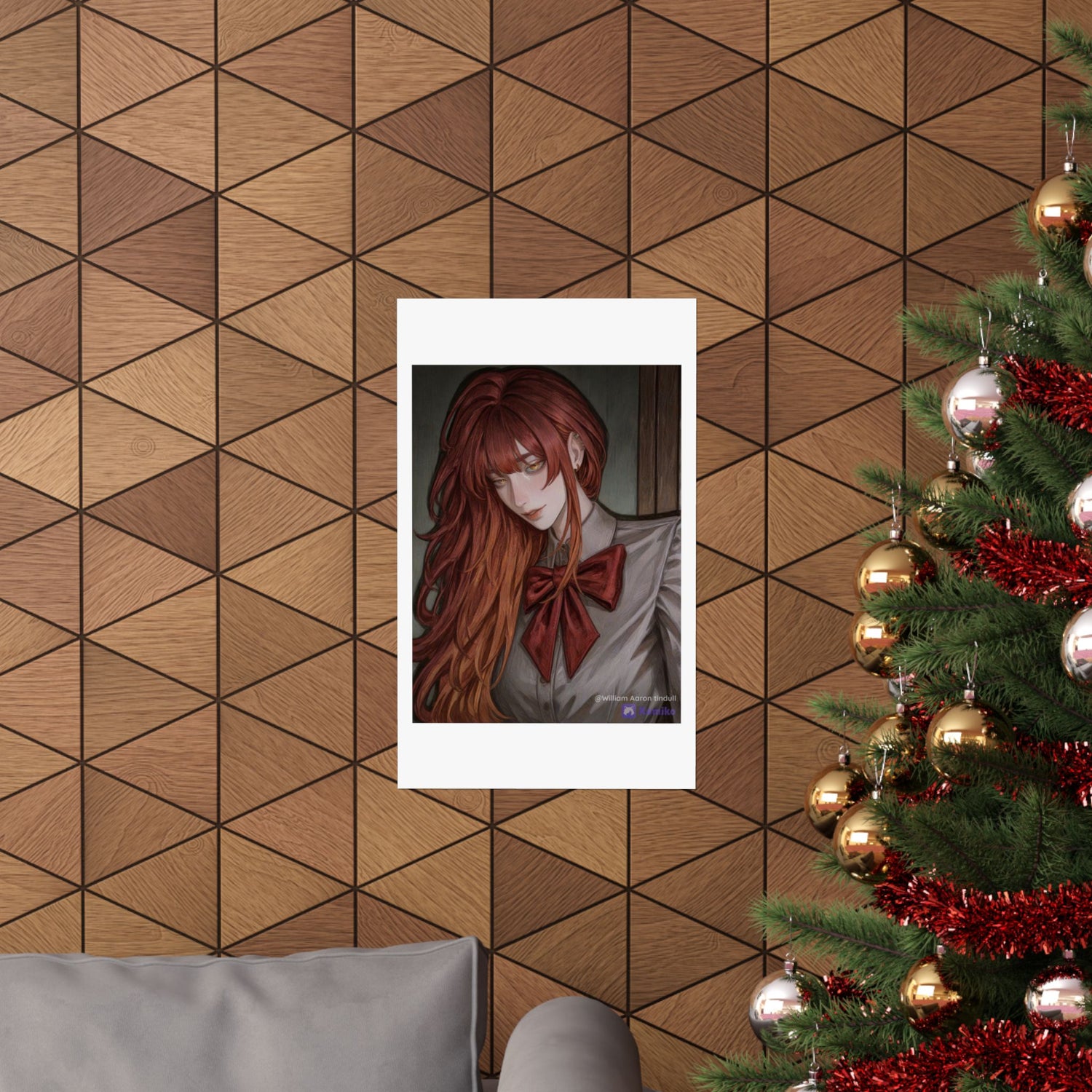Matte Vertical Poster — Red‑Haired Anime Girl Portrait