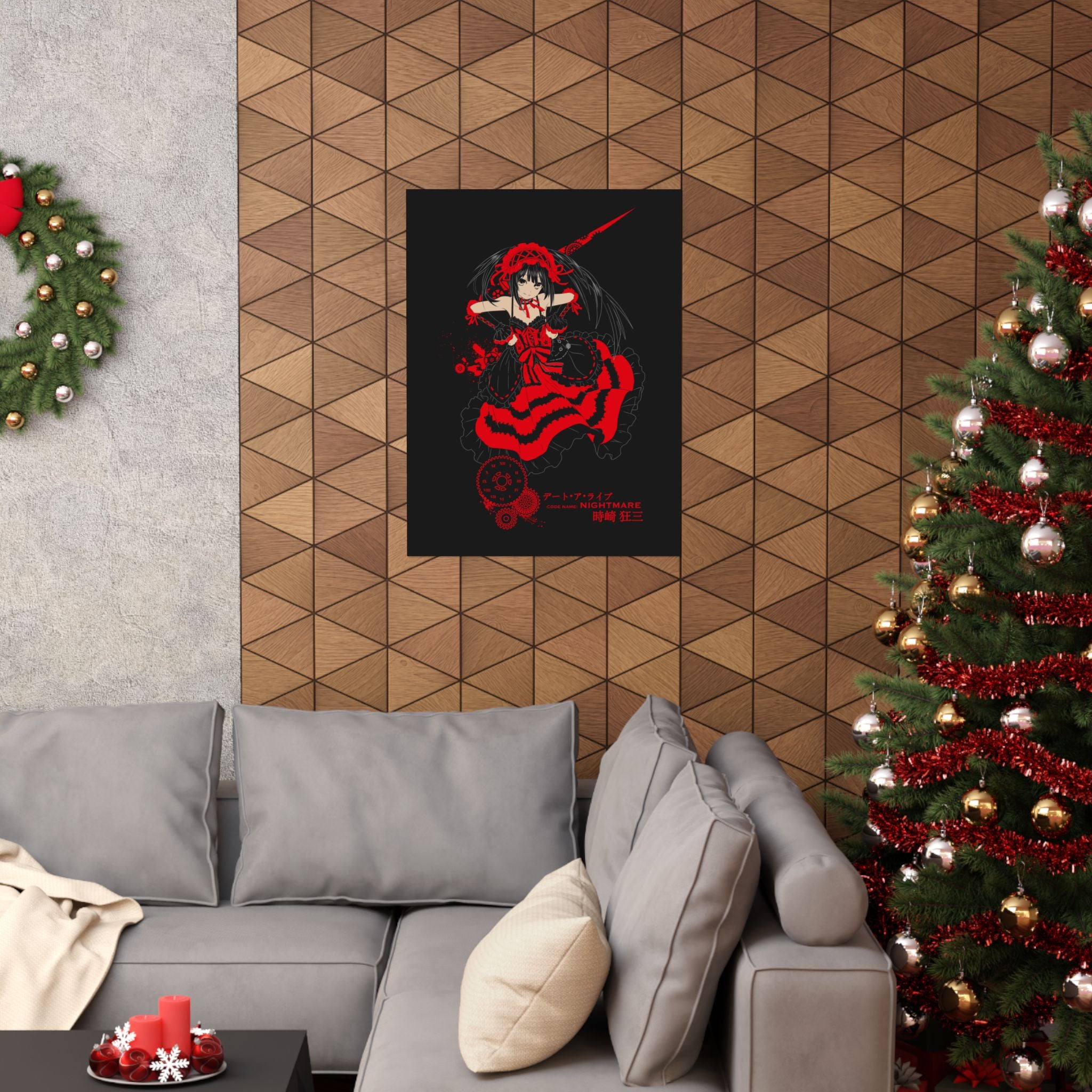Anime Gothic Poster — Red &amp; Black Kurumi Nightcore Matte Vertical Print