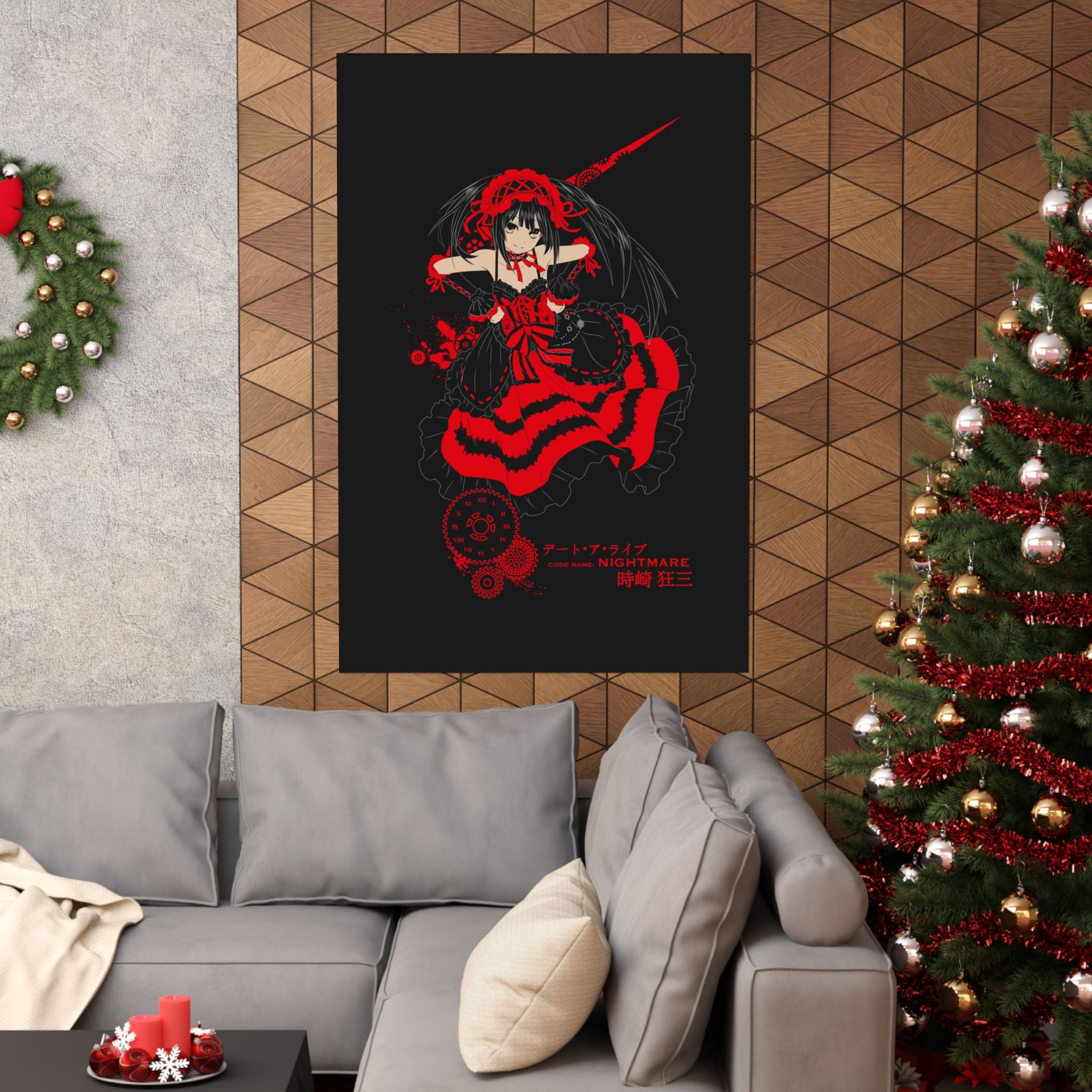 Anime Gothic Poster — Red &amp; Black Kurumi Nightcore Matte Vertical Print