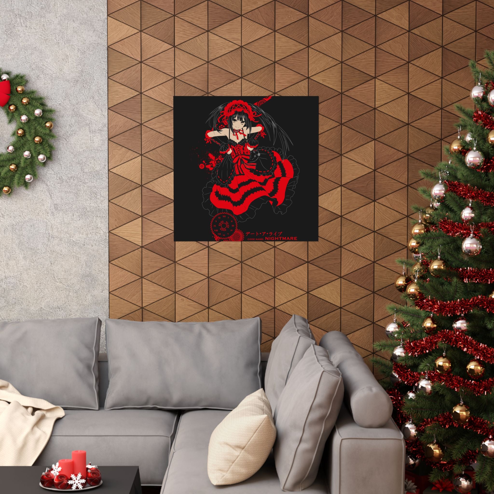 Anime Gothic Poster — Red &amp; Black Kurumi Nightcore Matte Vertical Print