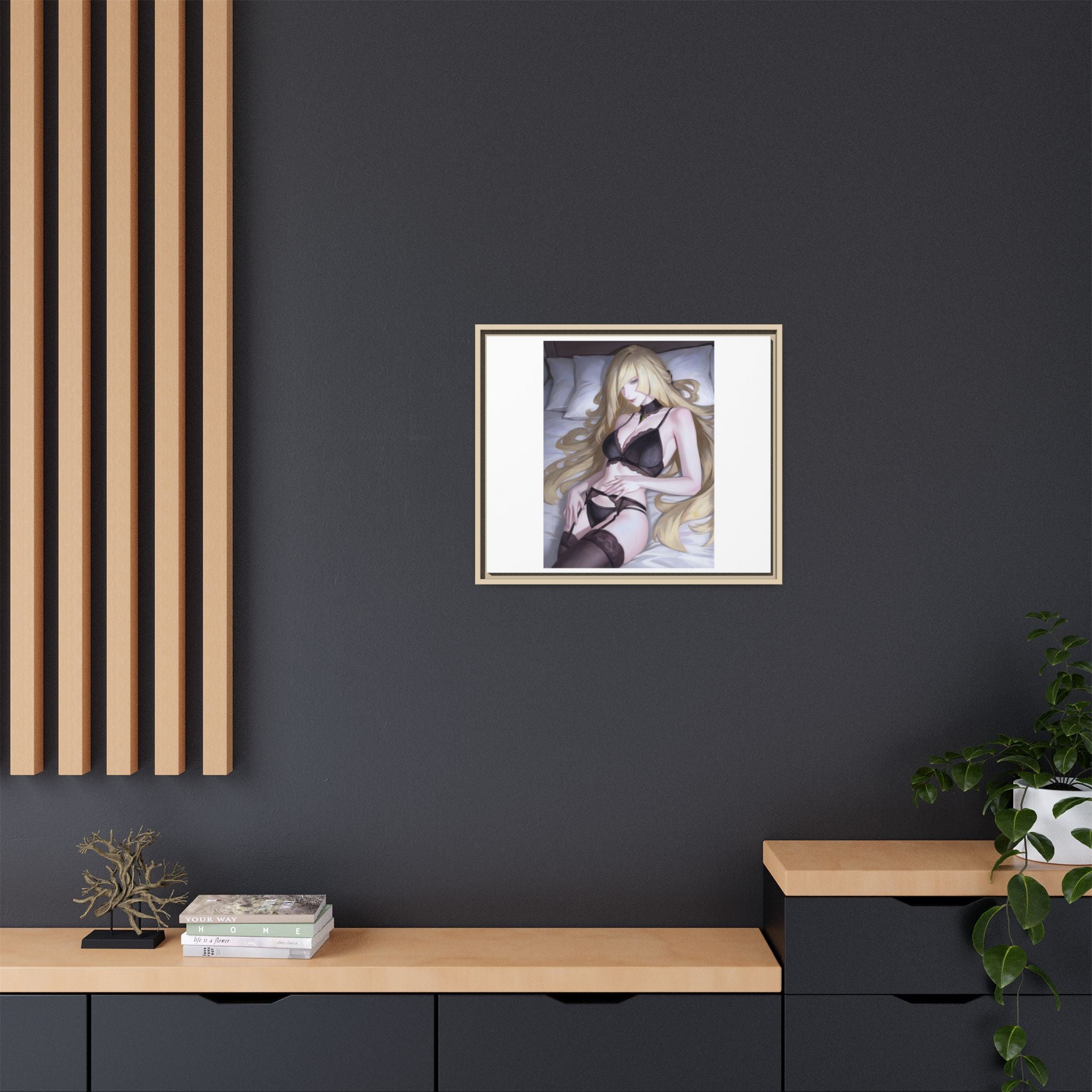 Framed Matte Canvas Print — Sleepy Blonde Anime Pinup