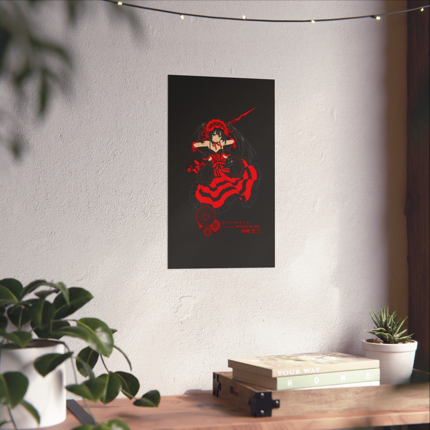 Anime Gothic Poster — Red &amp; Black Kurumi Nightcore Matte Vertical Print