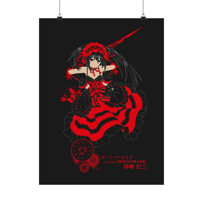 Anime Gothic Poster — Red &amp; Black Kurumi Nightcore Matte Vertical Print