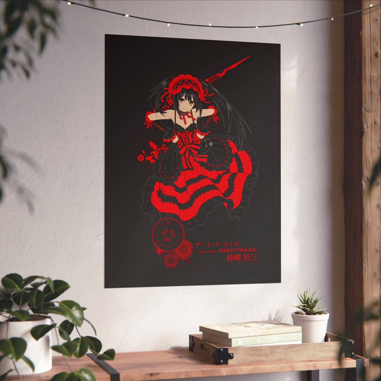 Anime Gothic Poster — Red &amp; Black Kurumi Nightcore Matte Vertical Print