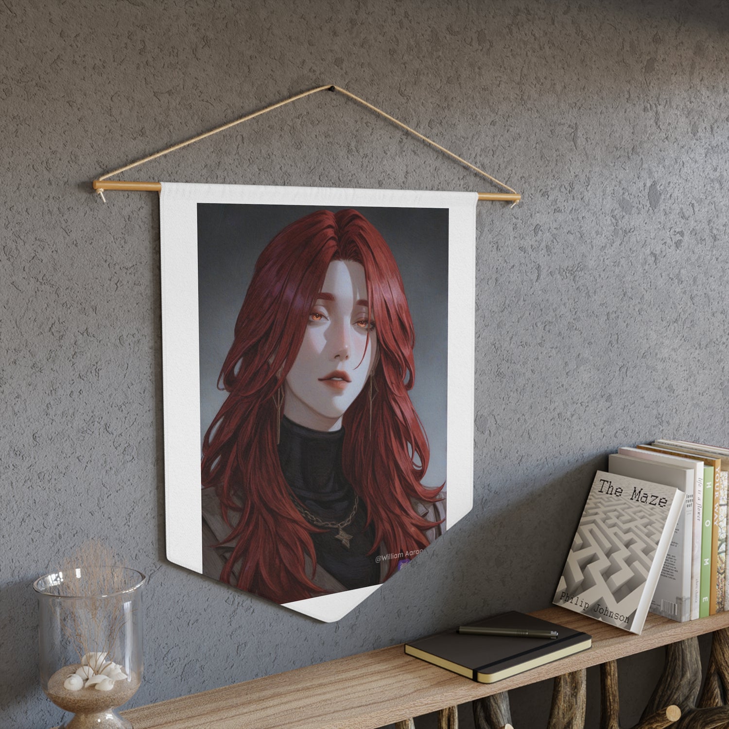 Red-Haired Portrait Pennant — Moody Gothic Wall Banner