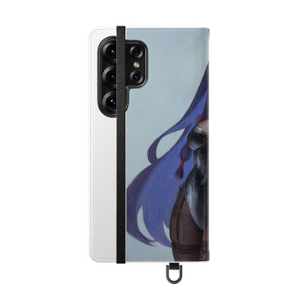 Anime Bunny Girl Flip Case - Purple Long-Haired Character Phone Wallet
