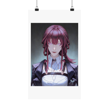 Anime Portrait Poster — Moody Red‑Haired Character Matte Vertical Art Print