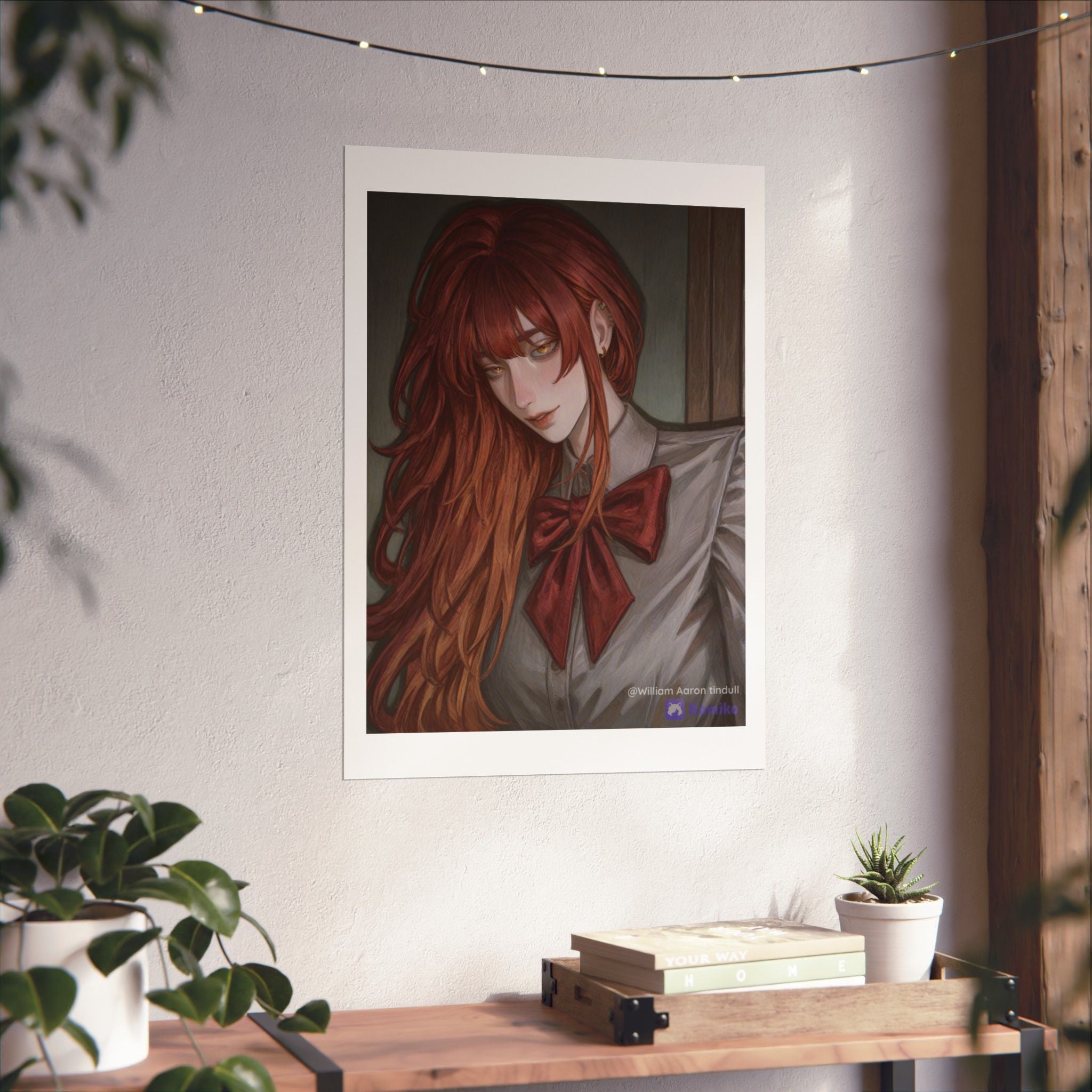 Matte Vertical Poster — Red‑Haired Anime Girl Portrait