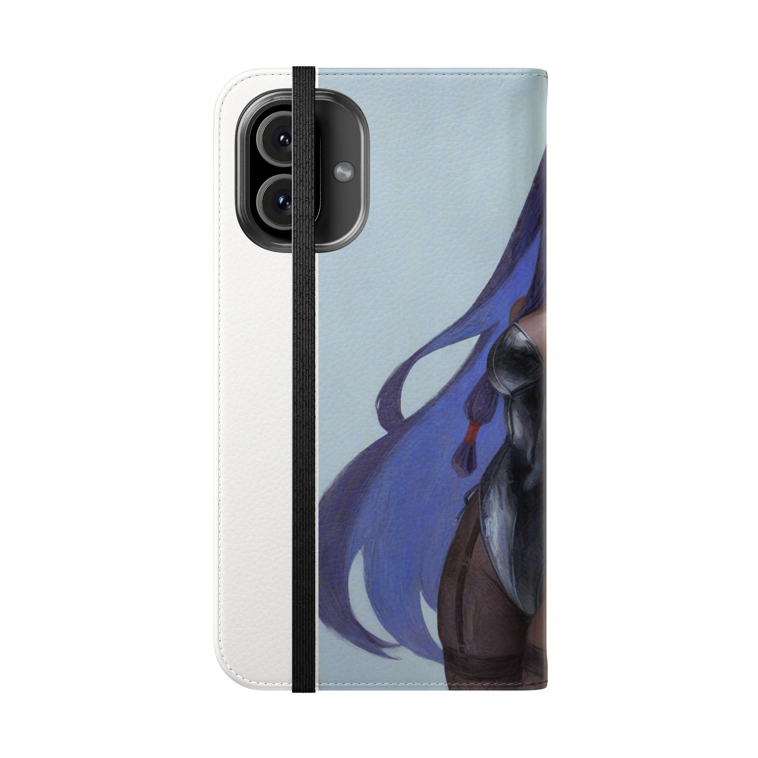 Anime Bunny Girl Flip Case - Purple Long-Haired Character Phone Wallet