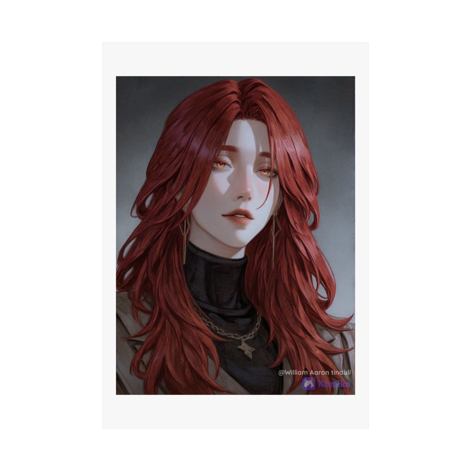 Red-Haired Muse Matte Vertical Poster — Moody Portrait Art Print