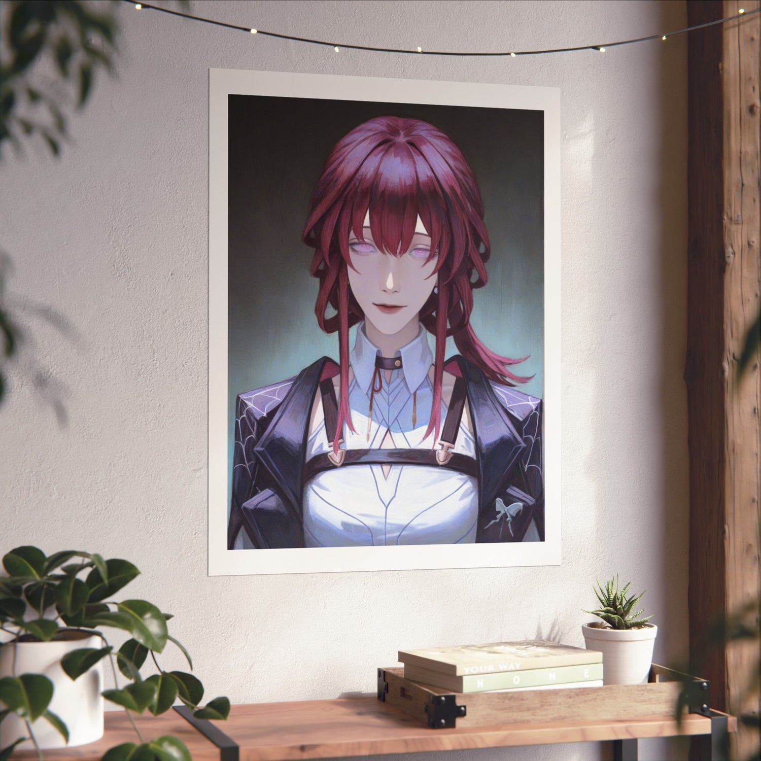 Anime Portrait Poster — Moody Red‑Haired Character Matte Vertical Art Print