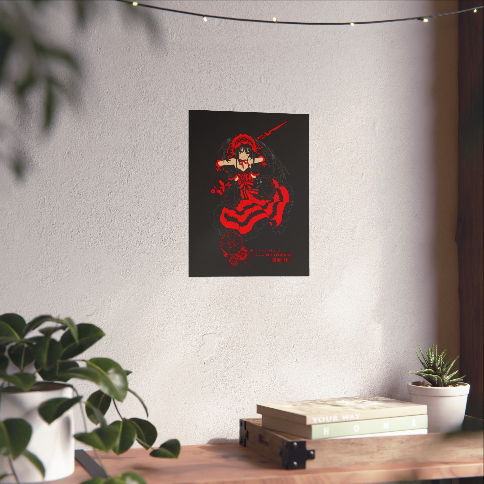 Anime Gothic Poster — Red &amp; Black Kurumi Nightcore Matte Vertical Print
