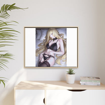 Framed Matte Canvas Print — Sleepy Blonde Anime Pinup