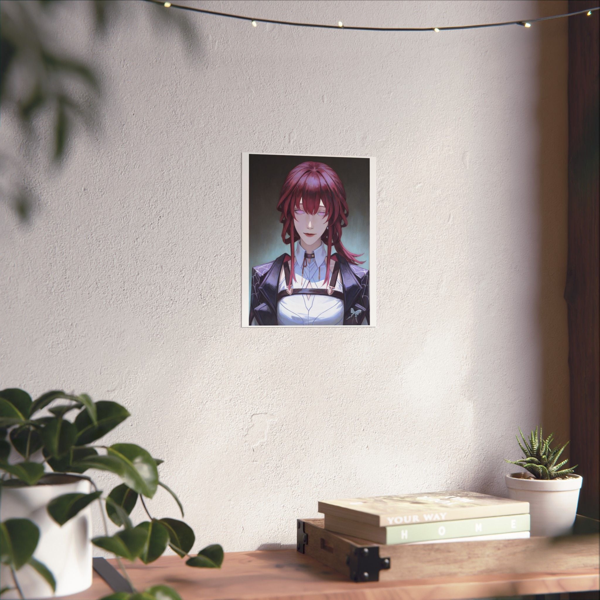 Anime Portrait Poster — Moody Red‑Haired Character Matte Vertical Art Print