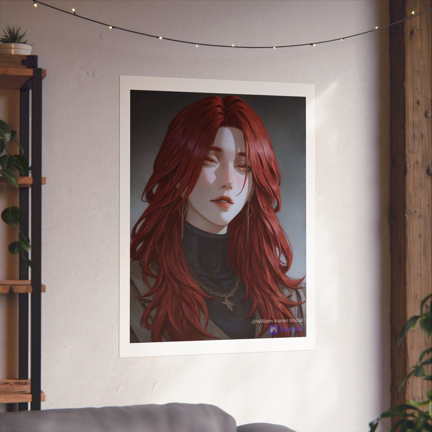 Red-Haired Muse Matte Vertical Poster — Moody Portrait Art Print