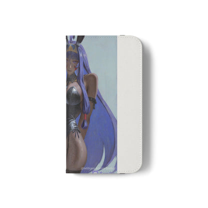 Anime Bunny Girl Flip Case - Purple Long-Haired Character Phone Wallet