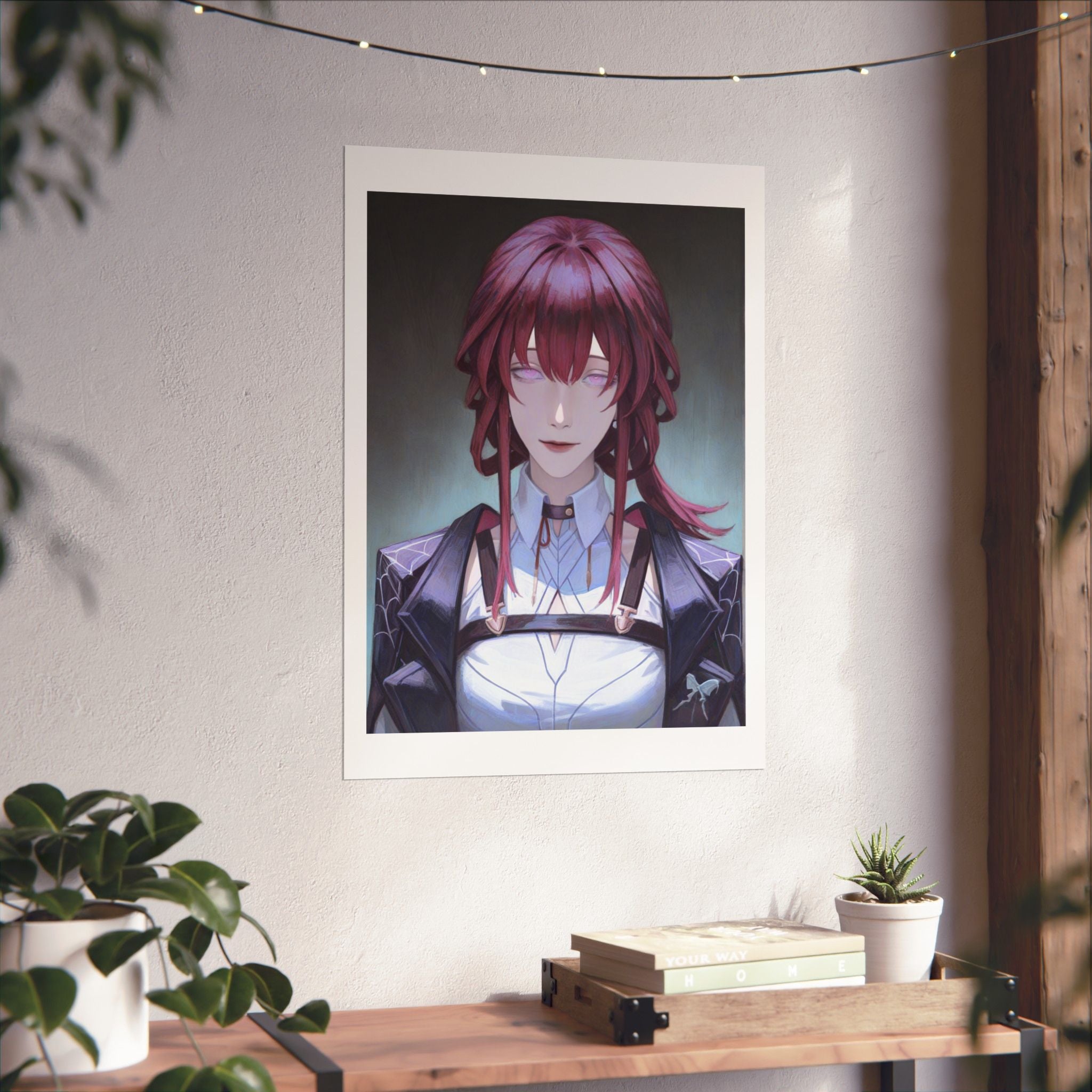 Anime Portrait Poster — Moody Red‑Haired Character Matte Vertical Art Print